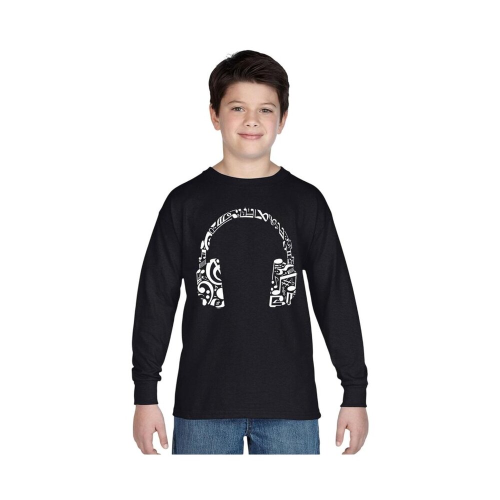 NWT LA Pop Art Music Note Headphones Graphic Long Sleeve T-shirt Black / White L